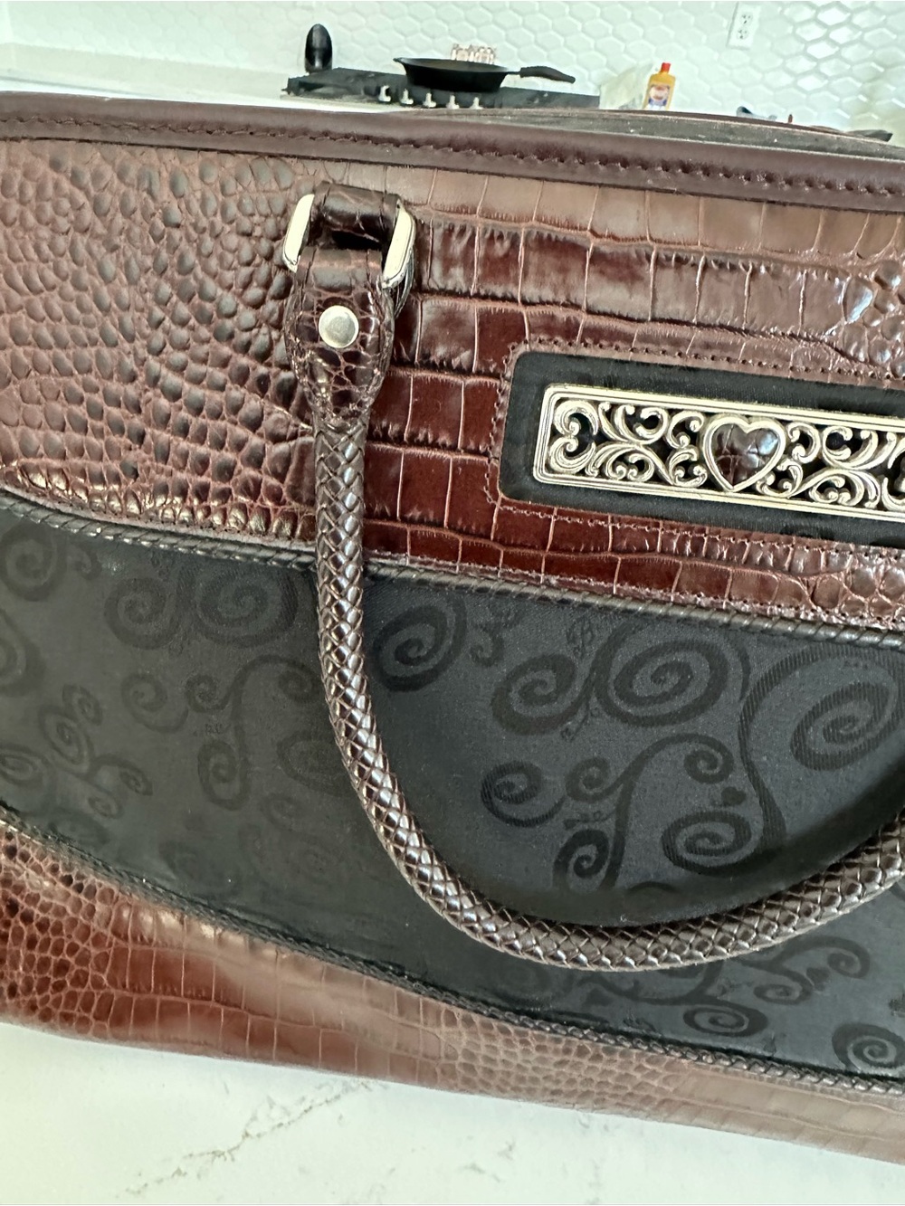 Brighton Brown and black Croc leather Briefcase carry on - Picture 4 of 13